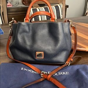 Dooney & Bourke Blue and Tan Satchel with duster bag with crossbody strap